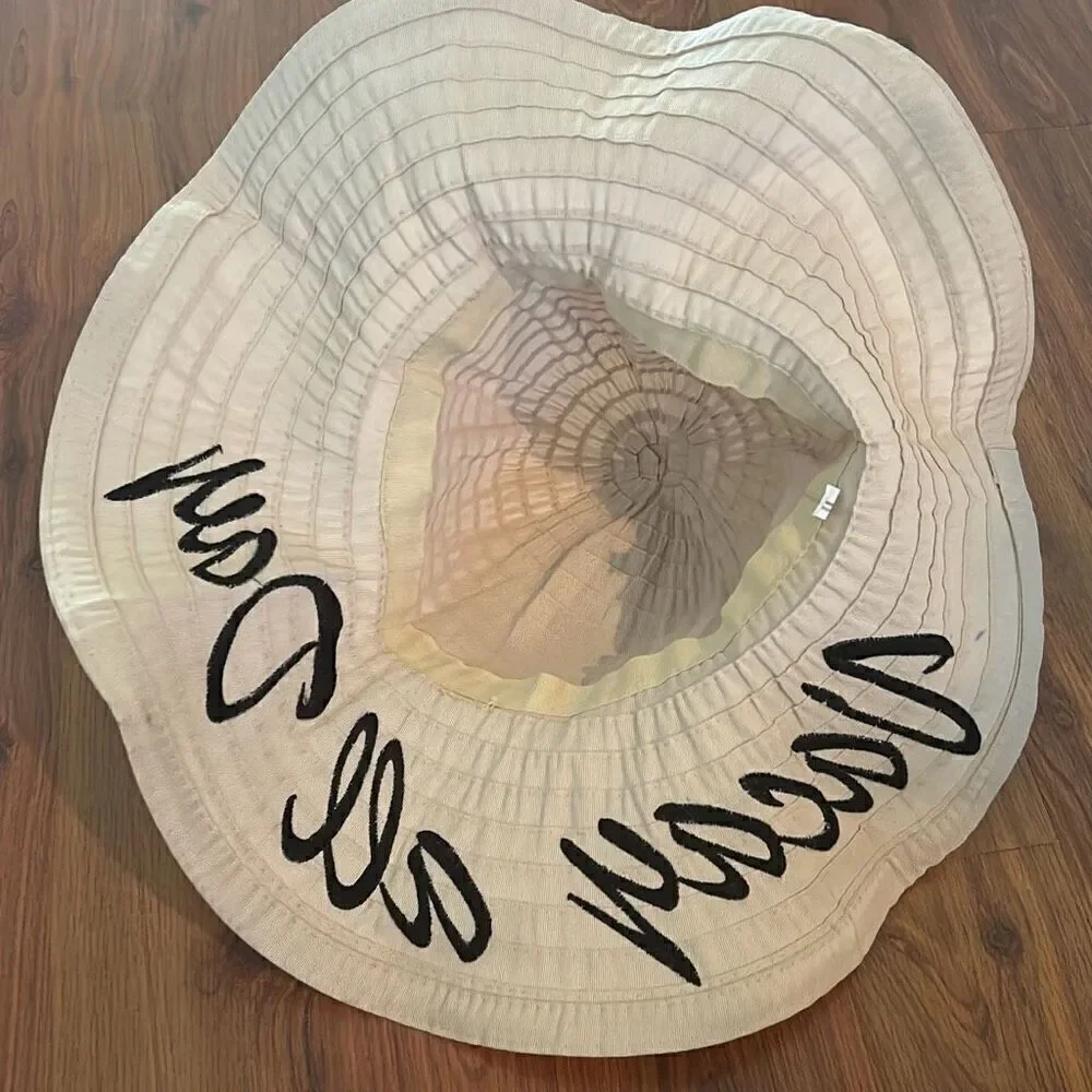 Vacay All Day tan in black collapsible sun hat beach hat